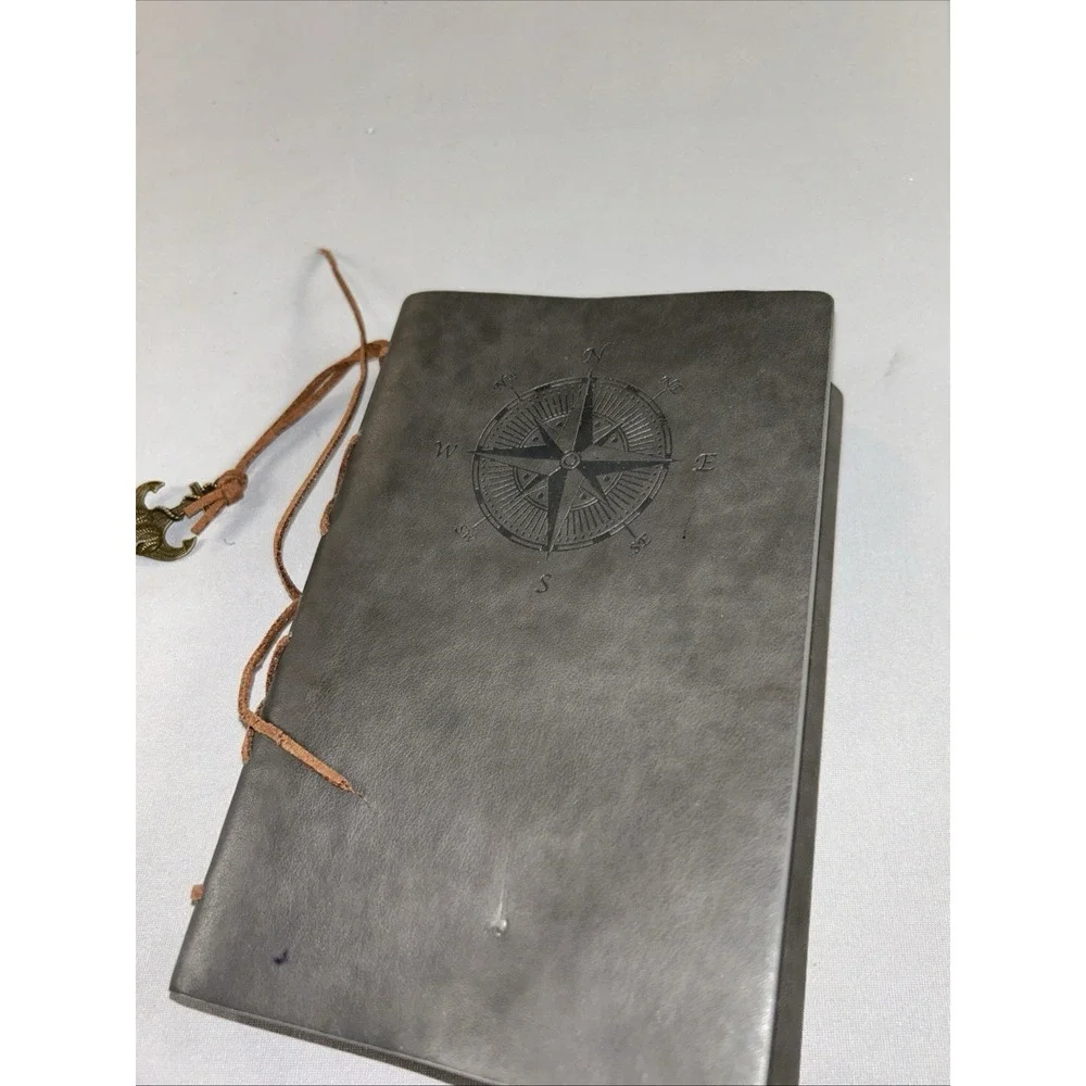 Leather Journal Refillable 6 Ring Binder Compass‎ Cover Anchor Charm Notebook